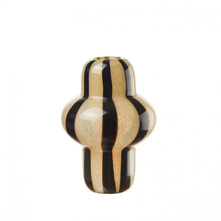 Vaso in vetro alto con decori rigati dipinti a mano