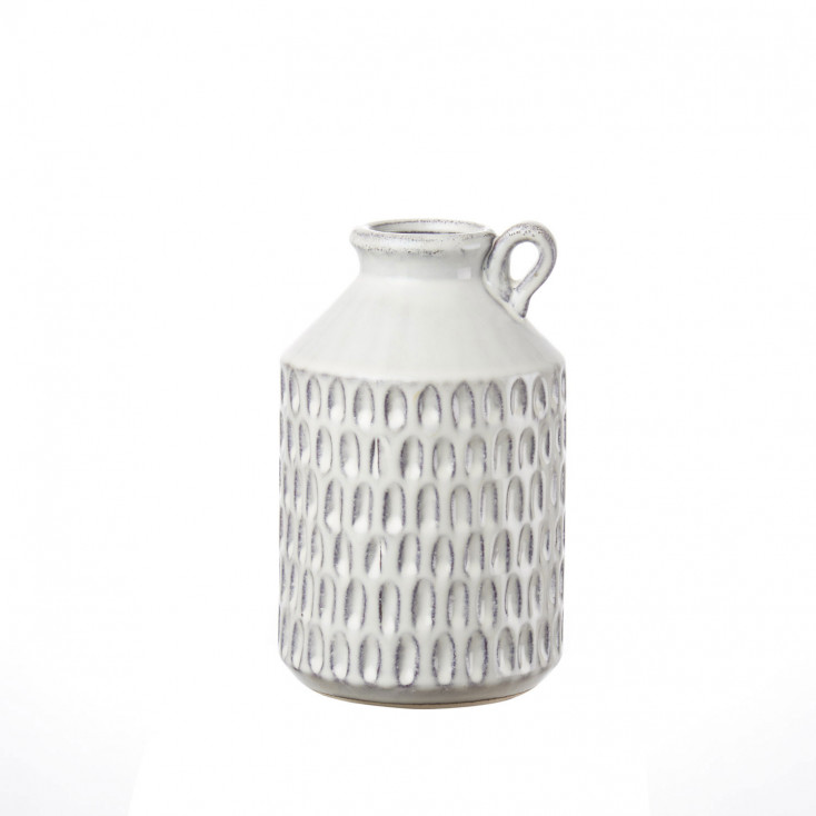 Vaso piccolo con manico internamente in ceramica decorata a mano