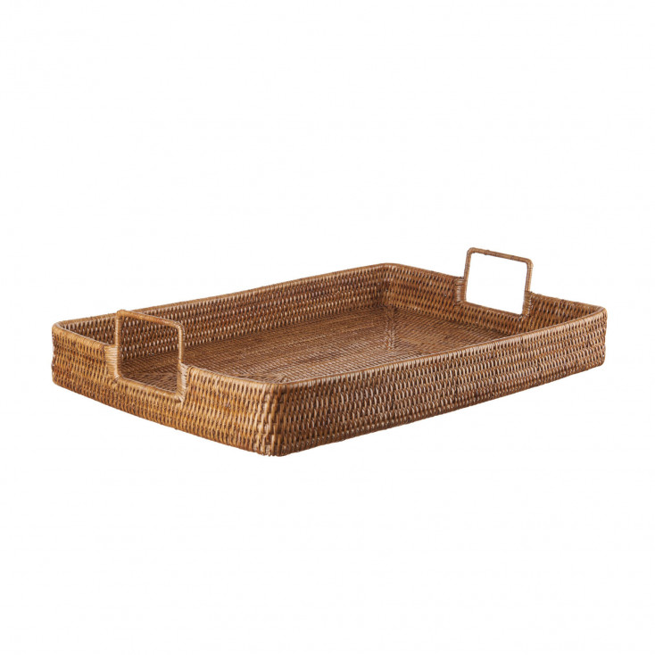 Vassoio rettangolare grande in rattan