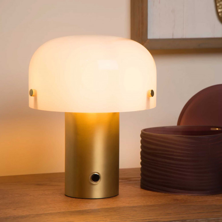 Abatjour in acciaio con diffusore in vetro lampada dimmerabile in 3 step