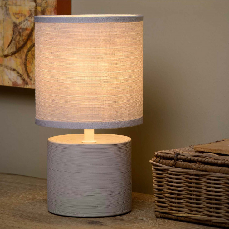 Abatjour moderna base in ceramica e diffusore in cotone per comodino