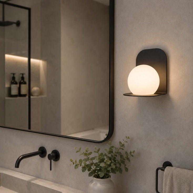 Applique da bagno in metallo con diffusore in vetro