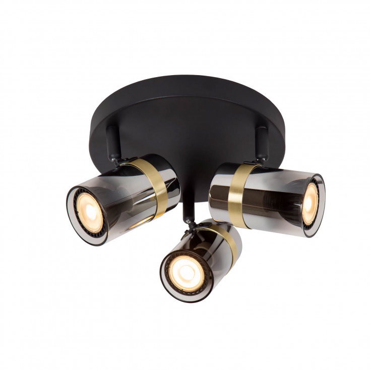 Faretto da soffitto rotondo in metallo con tre diffusori orientabili in vetro
