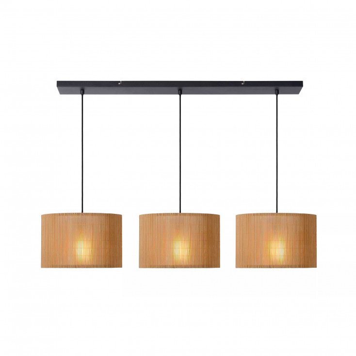 Lampada a sospensione con 3 diffusori con paralume in legno dal design moderno