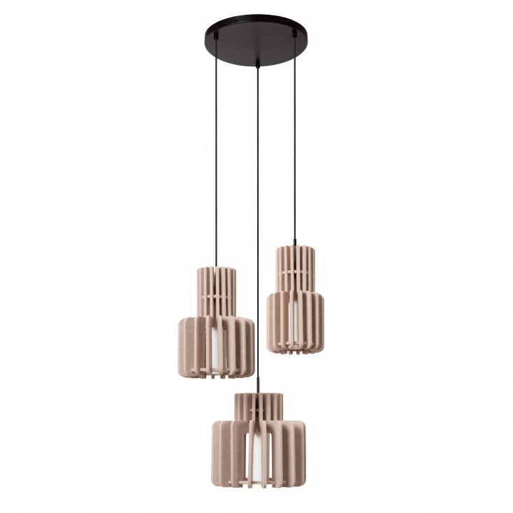 Lampada a sospensione con 3 diffusori in vetro e tessuto microfibra