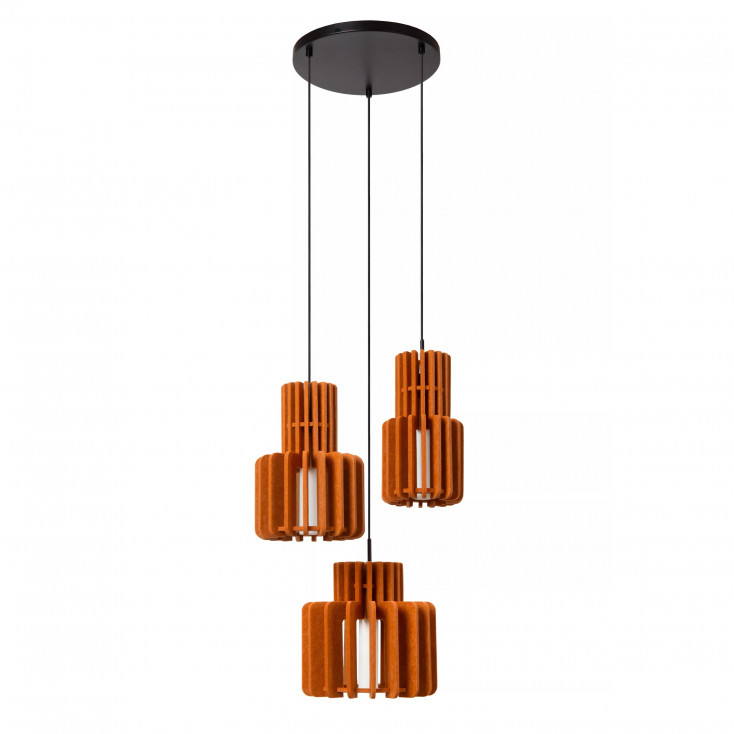 Lampada a sospensione con 3 diffusori in vetro e tessuto microfibra