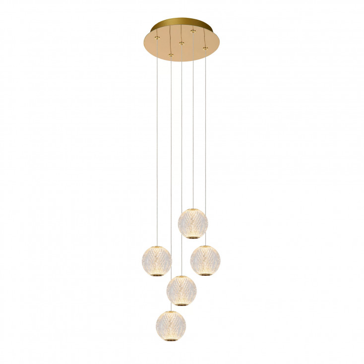 Lampada a sospensione con 5 diffusori in vetro a LED dimmerabile design moderno