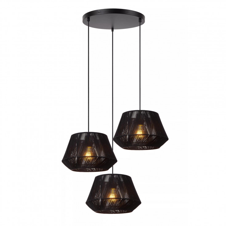Lampada a sospensione con struttura in metallo e 3 diffusori in tessuto
