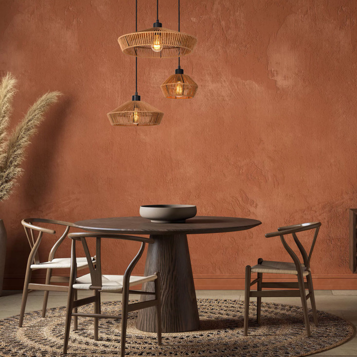 Lampada a sospensione in metallo con 3 diffusori in carta dal design rustico
