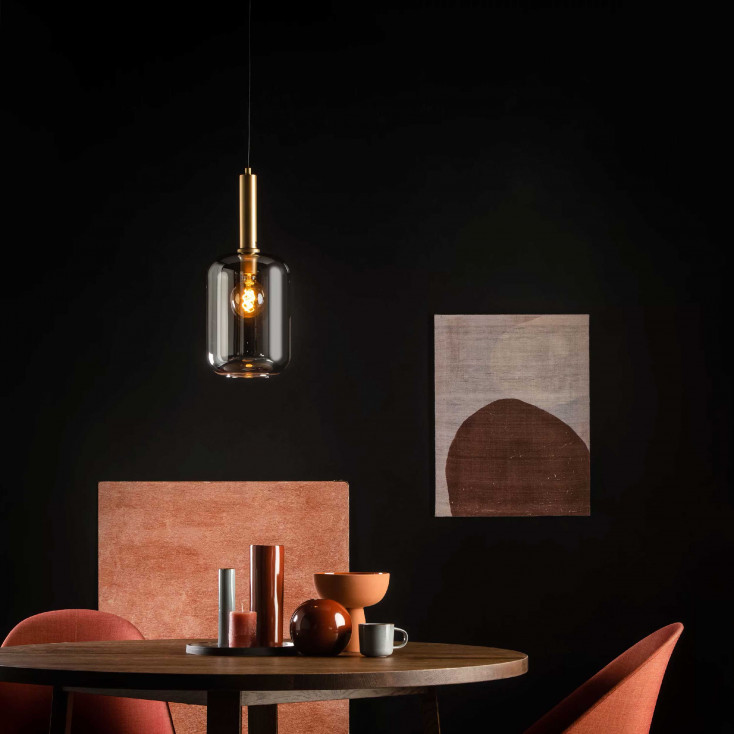 Lampada a sospensione in metallo con diffusore in vetro dal design moderno