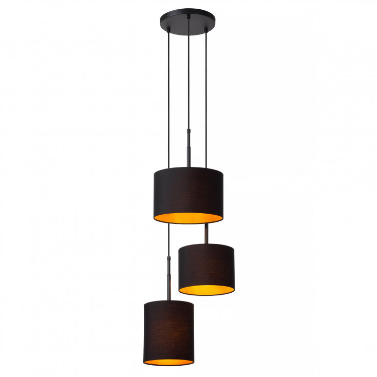 Lampada a sospensione in metallo dal design moderno con 3 diffusori in tessuto