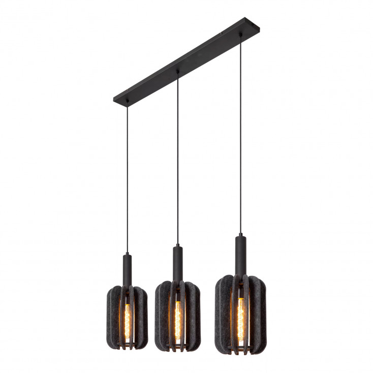 Lampada a sospensione lineare con 3 diffusori in feltro dal design moderno