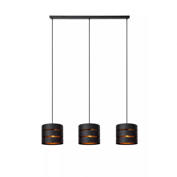 Lampada a sospensione lineare con 3 diffusori in metallo dal design moderno