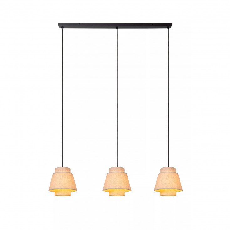 Lampada a sospensione lineare con 3 diffusori in tessuto dal design moderno