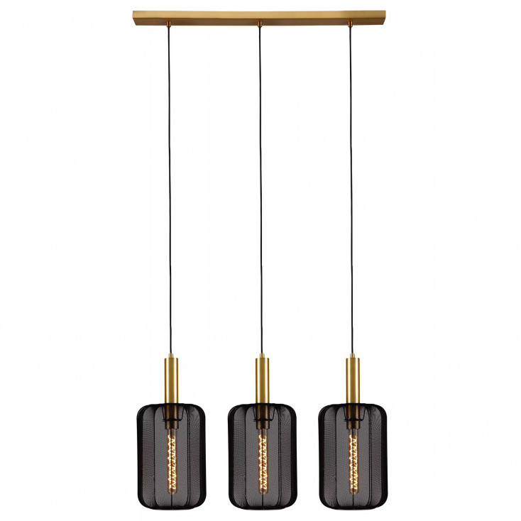 Lampada a sospensione lineare con 3 diffusori pendenti con diffusore in tessuto