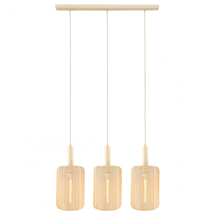 Lampada a sospensione lineare con 3 diffusori pendenti con diffusore in tessuto