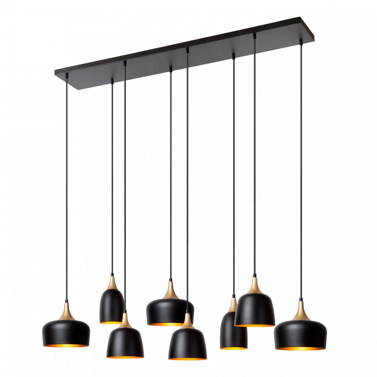 Lampada a sospensione lineare con struttura e 8 diffusori in metallo
