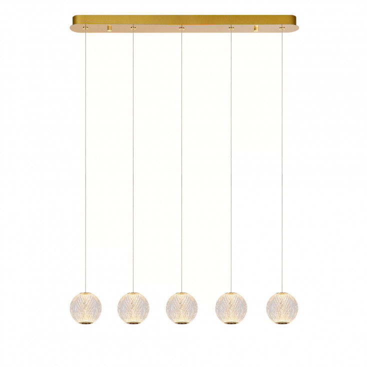 Lampada a sospensione moderna con 5 diffusori LED dimmerabili lineari in vetro