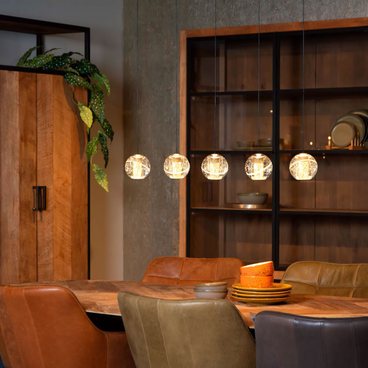 Lampada a sospensione moderna con 5 diffusori LED dimmerabili lineari in vetro