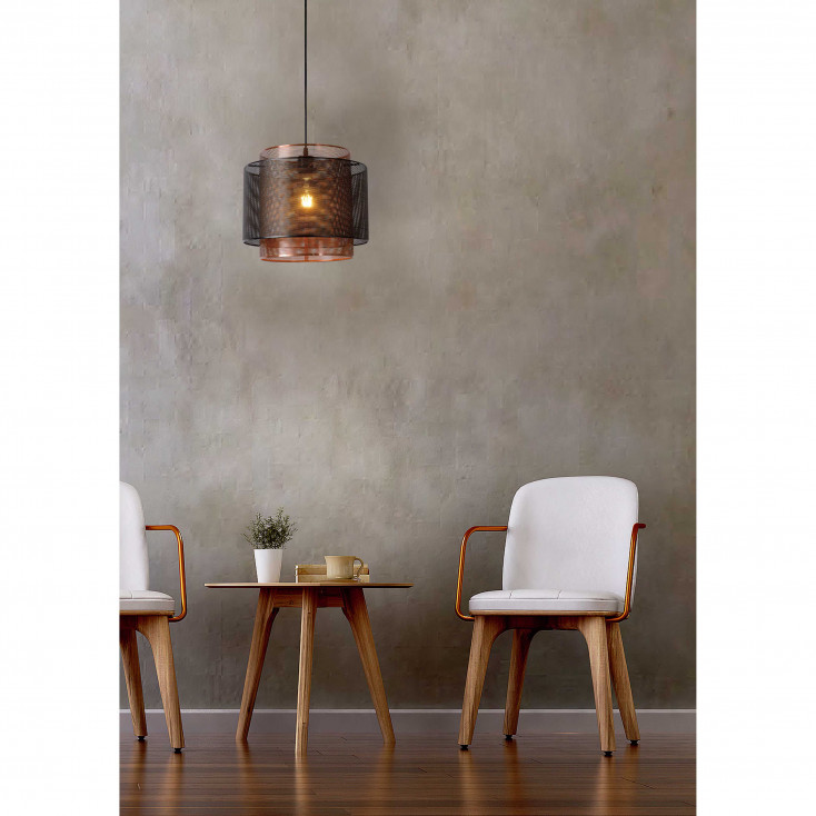 Lampada a sospensione moderna con struttura e paralume in metallo