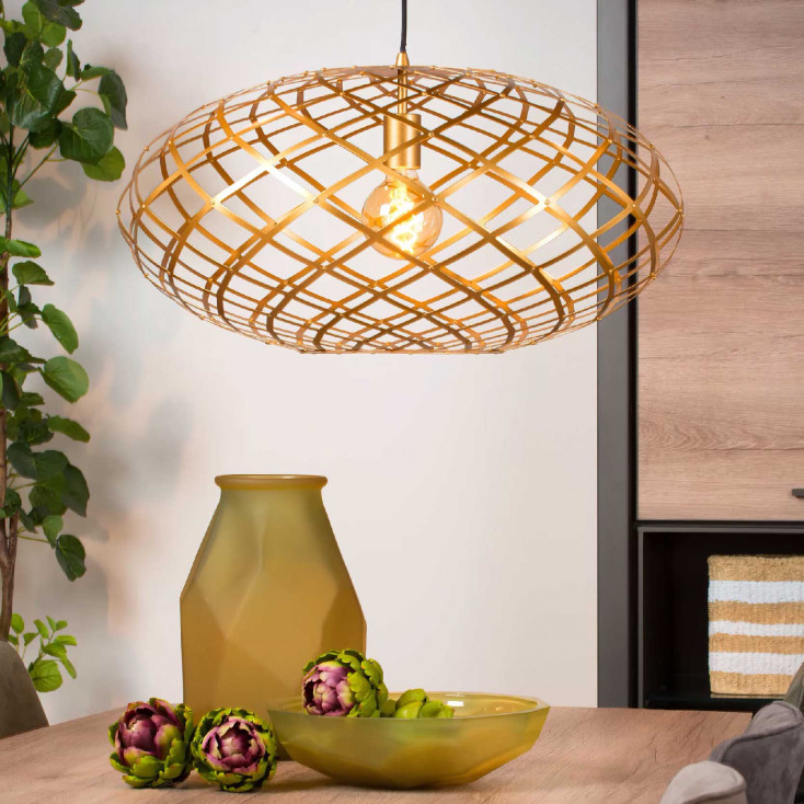 Lampada a sospensione moderna diffusore pendente in metallo ovale intrecciato