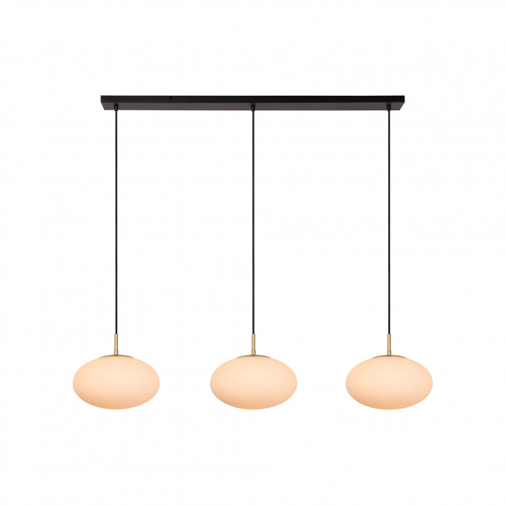 Lampada a sospensione moderna in metallo con 3 diffusori lineari in vetro