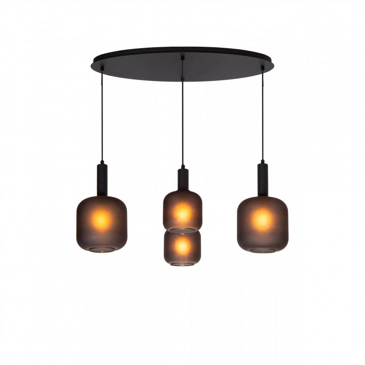 Lampada a sospensione moderna in metallo con quattro diffusori in vetro