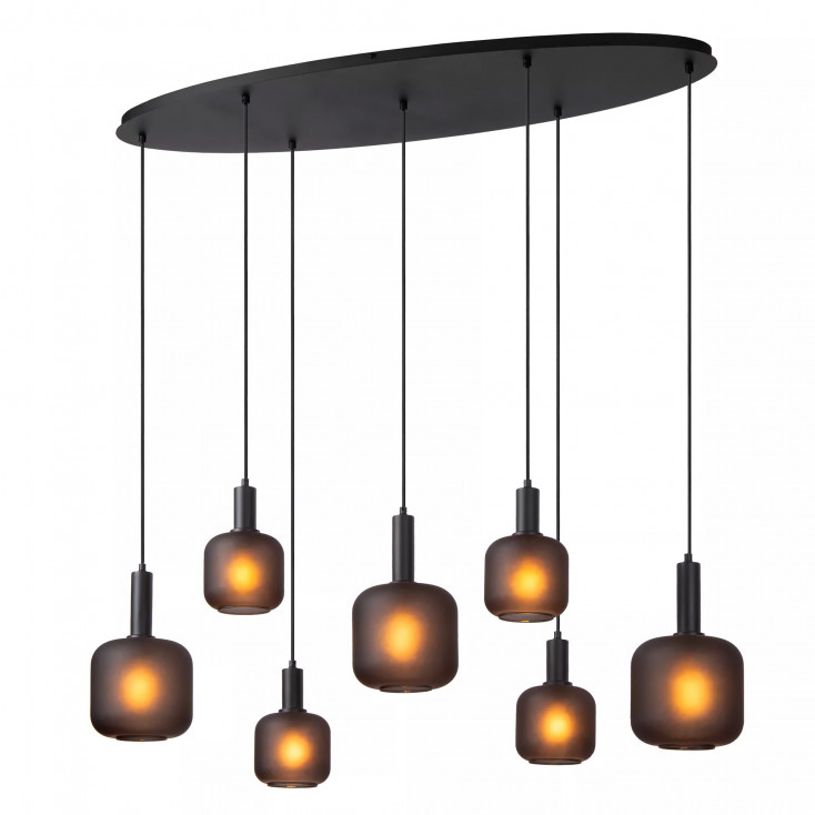 Lampada a sospensione moderna in metallo con sette diffusori in vetro
