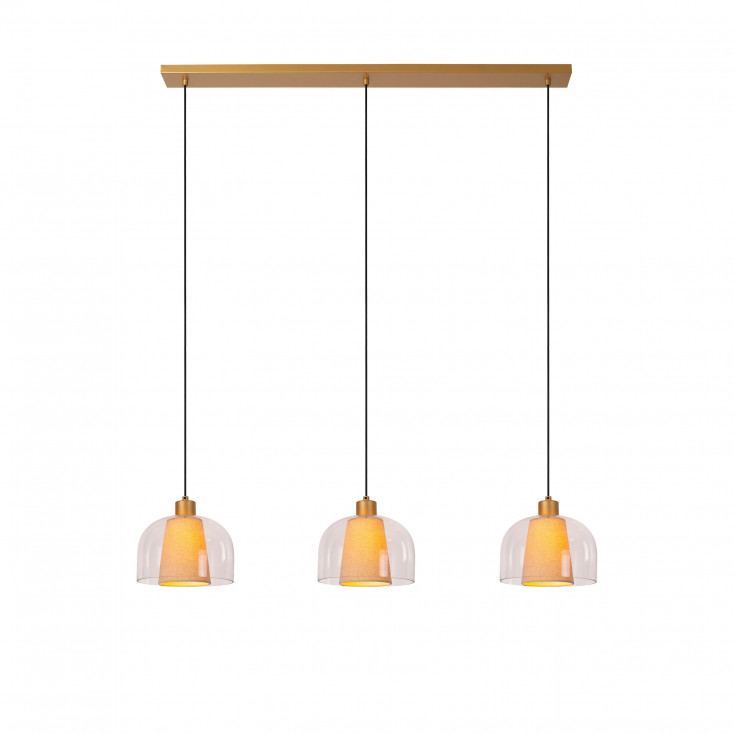 Lampada a sospensione moderna in metallo con tre diffusori lineari in vetro
