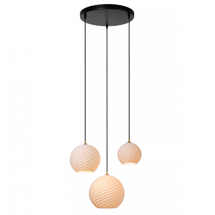 Lampada a sospensione moderna struttura in metallo 3 diffusori in vetro opalino