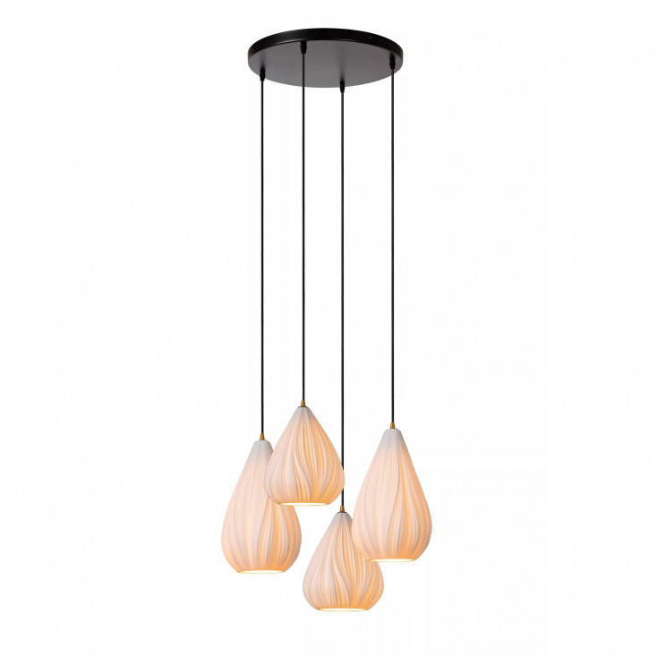 Lampada a sospensione moderna struttura in metallo 4 diffusori in porcellana