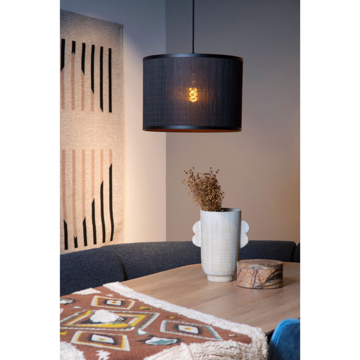 Lampada a sospensione moderna struttura in metallo e diffusore in rattan