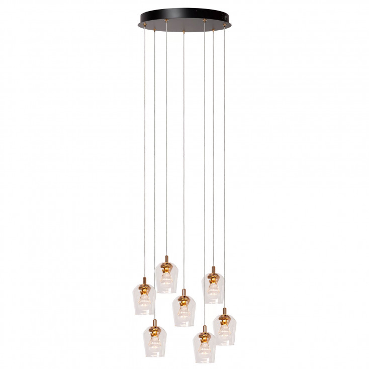 Lampada a sospensione rotonda a LED dimmerabile con 7 diffusori in vetro