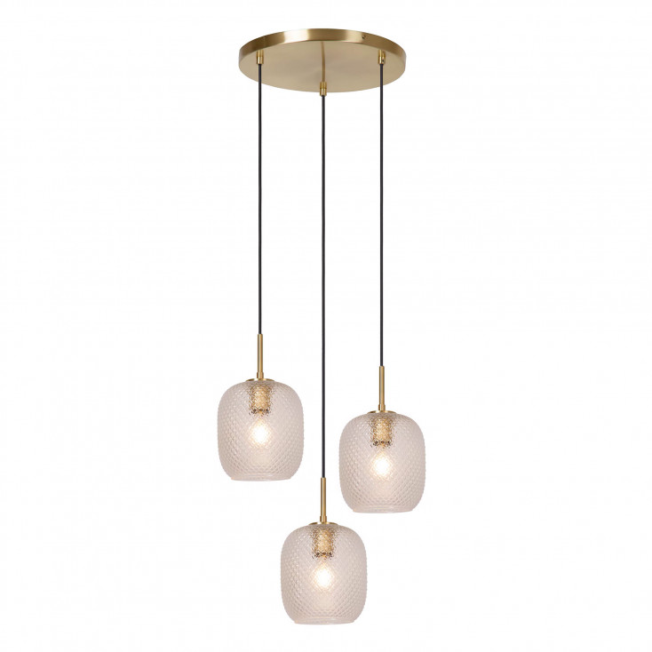 Lampada a sospensione rotonda con 3 diffusori in vetro dal design moderno