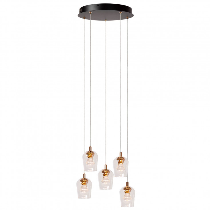 Lampada a sospensione rotonda con 5 diffusori in vetro a LED dimmerabile