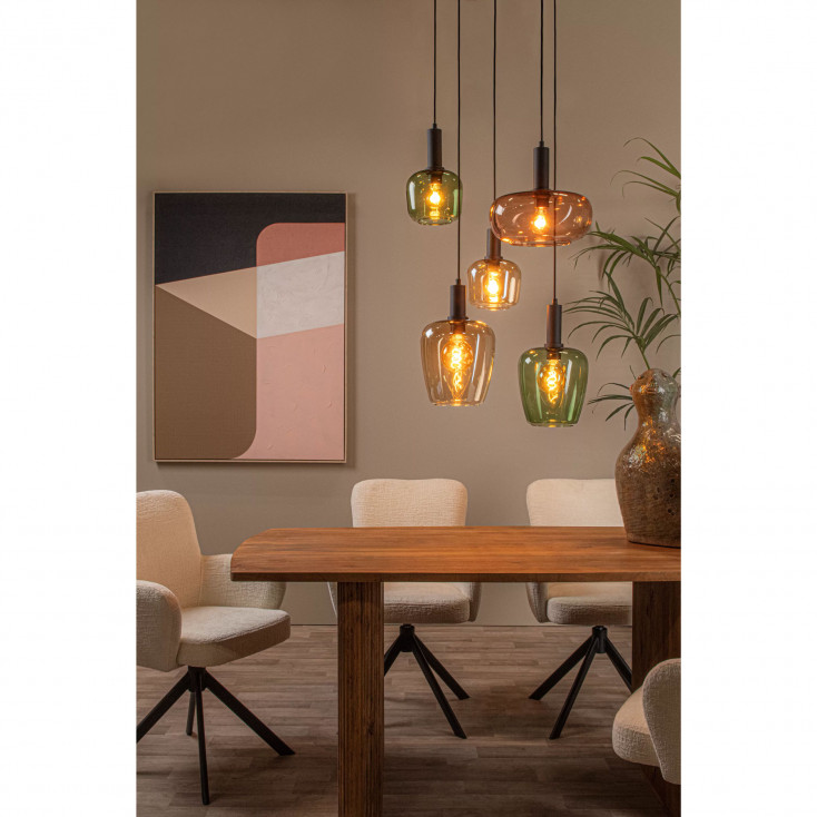 Lampada a sospensione rotonda con 5 diffusori in vetro dal design moderno