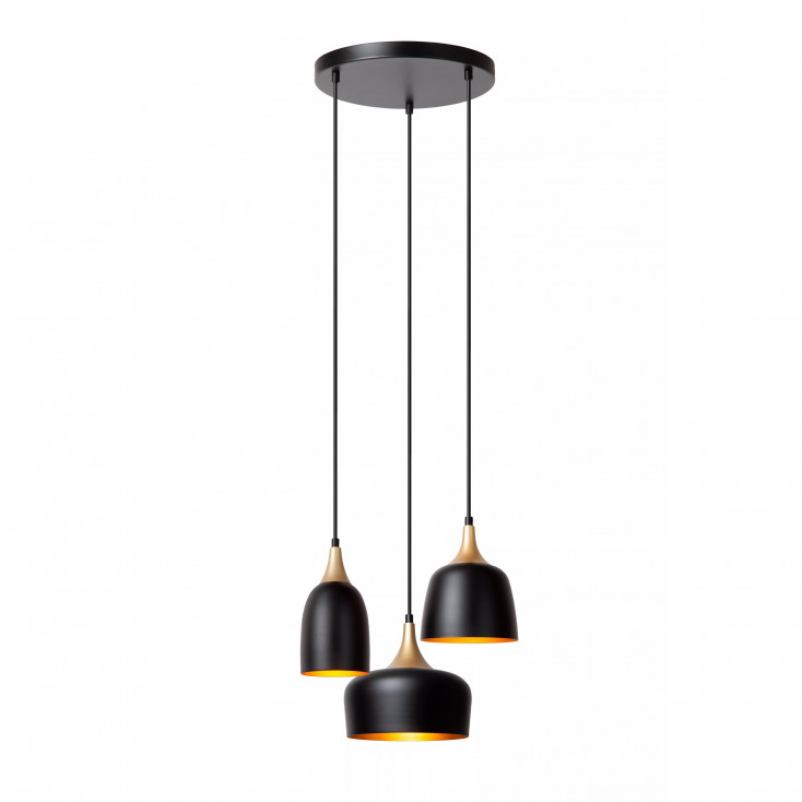 Lampada a sospensione rotonda con struttura e 3 diffusori in metallo