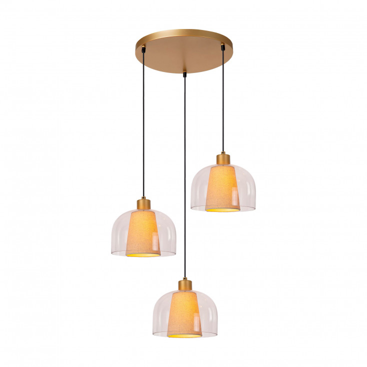 Lampada a sospensione rotonda moderna in metallo con tre diffusori in vetro