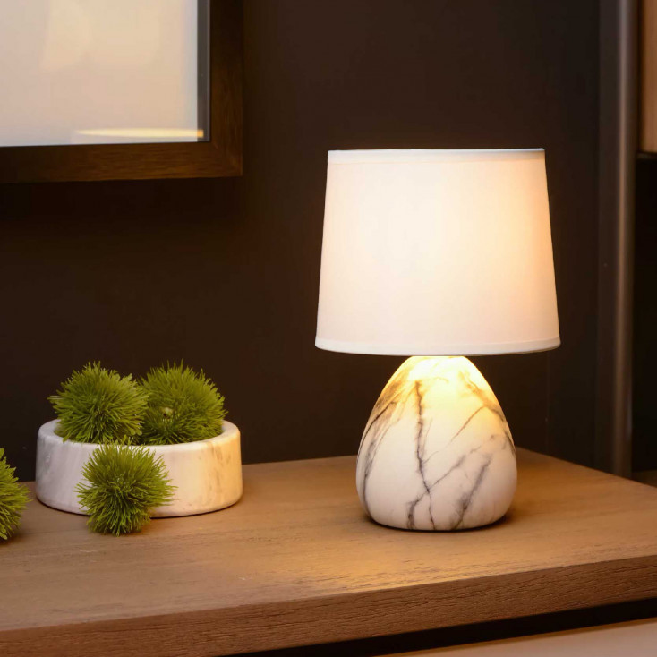 Abat-jour moderna in ceramica effetto marmo con paralume in cotone