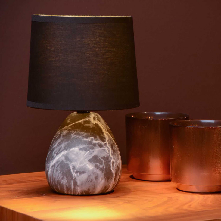 Abat-jour moderna in ceramica effetto marmo con paralume in cotone