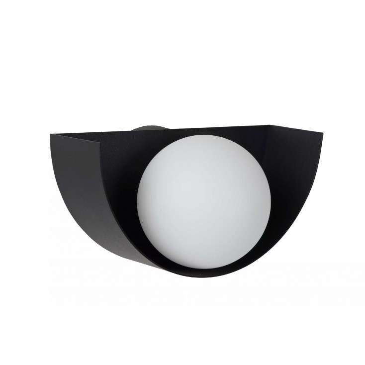 Lampada da parete struttura a mezzaluna in acciaio e diffusore in vetro