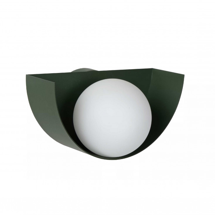 Lampada da parete struttura a mezzaluna in acciaio e diffusore in vetro
