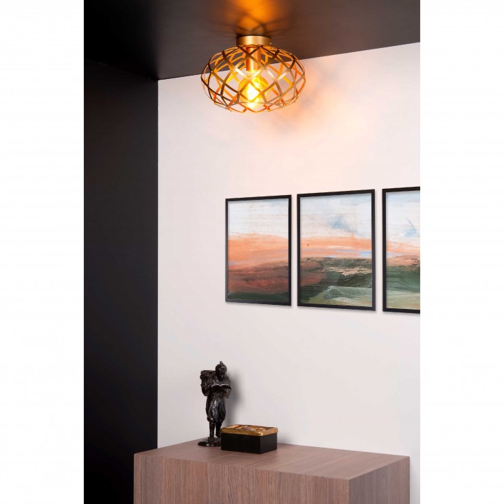 Lampada da soffitto con paralume in metallo intrecciato dal design moderno