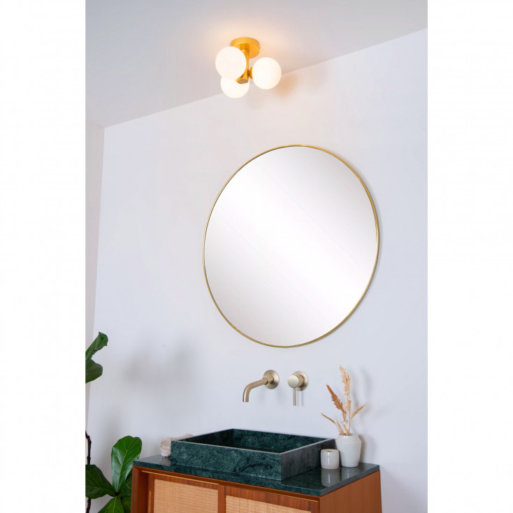 Lampada da soffitto per bagno con struttura in metallo e tre diffusori in vetro