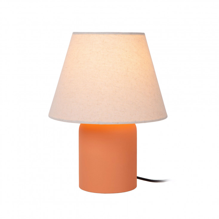 Lampada da tavolo con base in ceramica e diffusore in lino