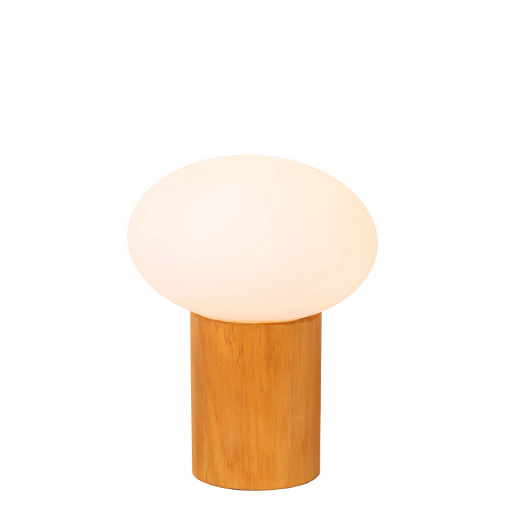 Lampada da tavolo con base in legno e diffusore in vetro opalino