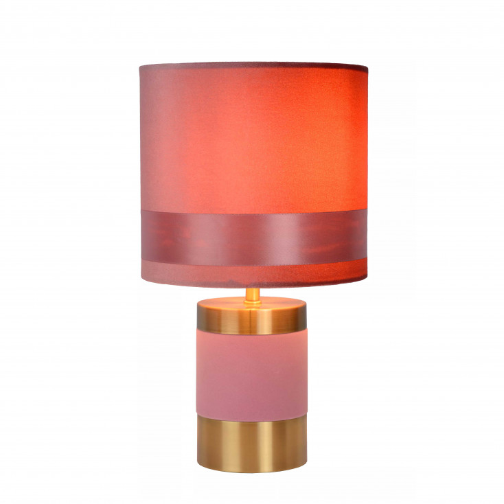 Lampada da tavolo con base in metallo e paralume in cotone dal design moderno