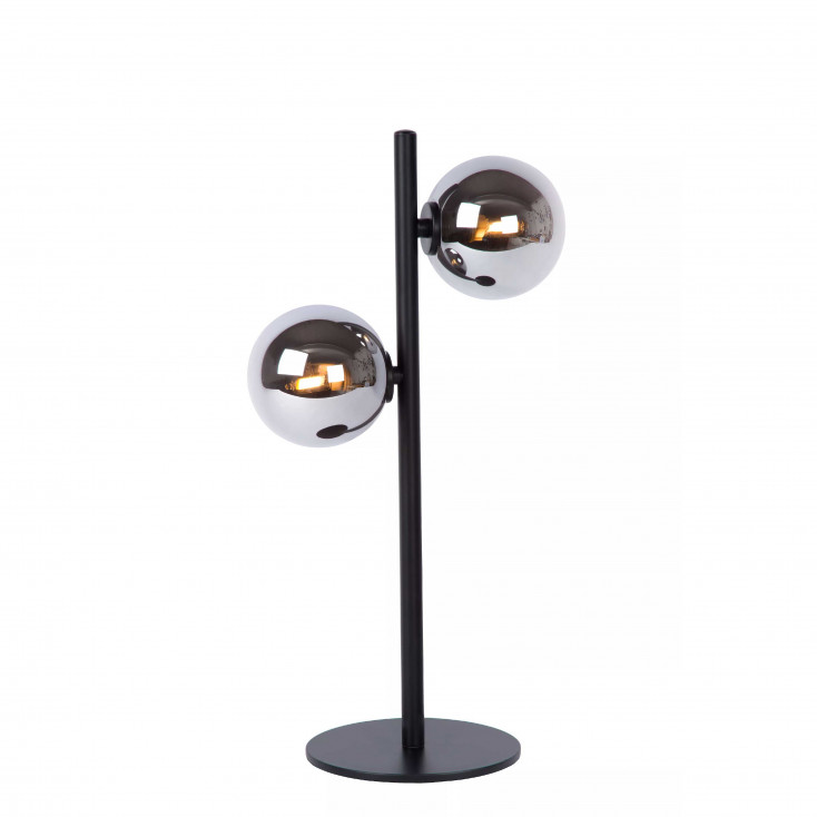 Lampada da tavolo con struttura e base in acciaio 2 diffusori a boccia di vetro