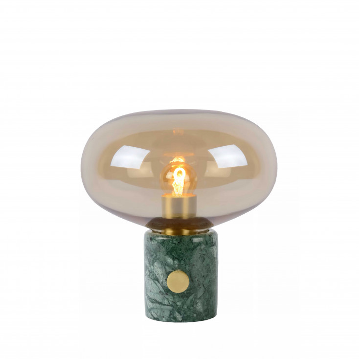 Lampada da tavolo con struttura in marmo e diffusore in vetro dal design moderno