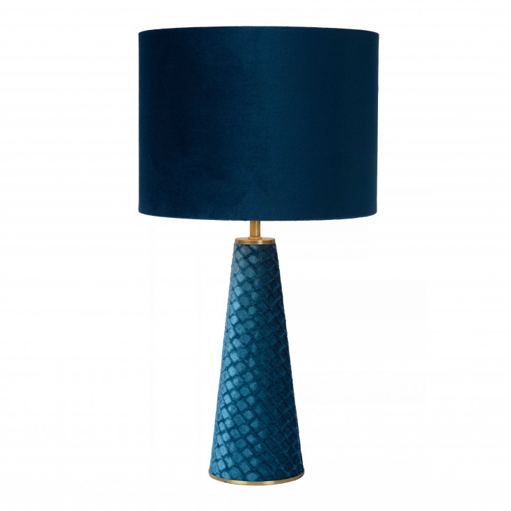 Lampada da tavolo con struttura moderna in metallo e paralume in cotone